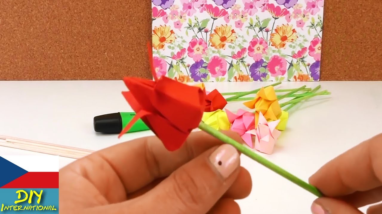 Origami tulipán DIY. Návod jak složit květinu. Dekorace jednoduše a rychle. Flower Origami