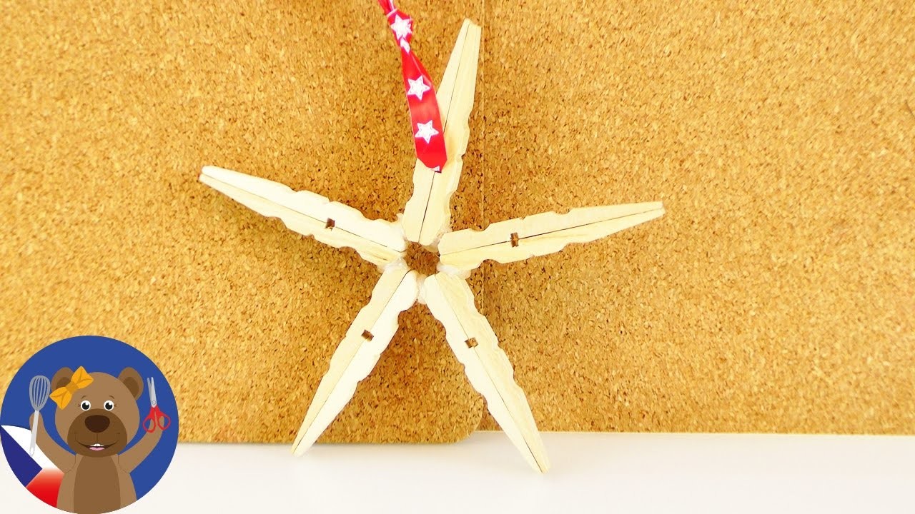 DIY vánoční dekorace - hvězda z kolíčků na prádlo