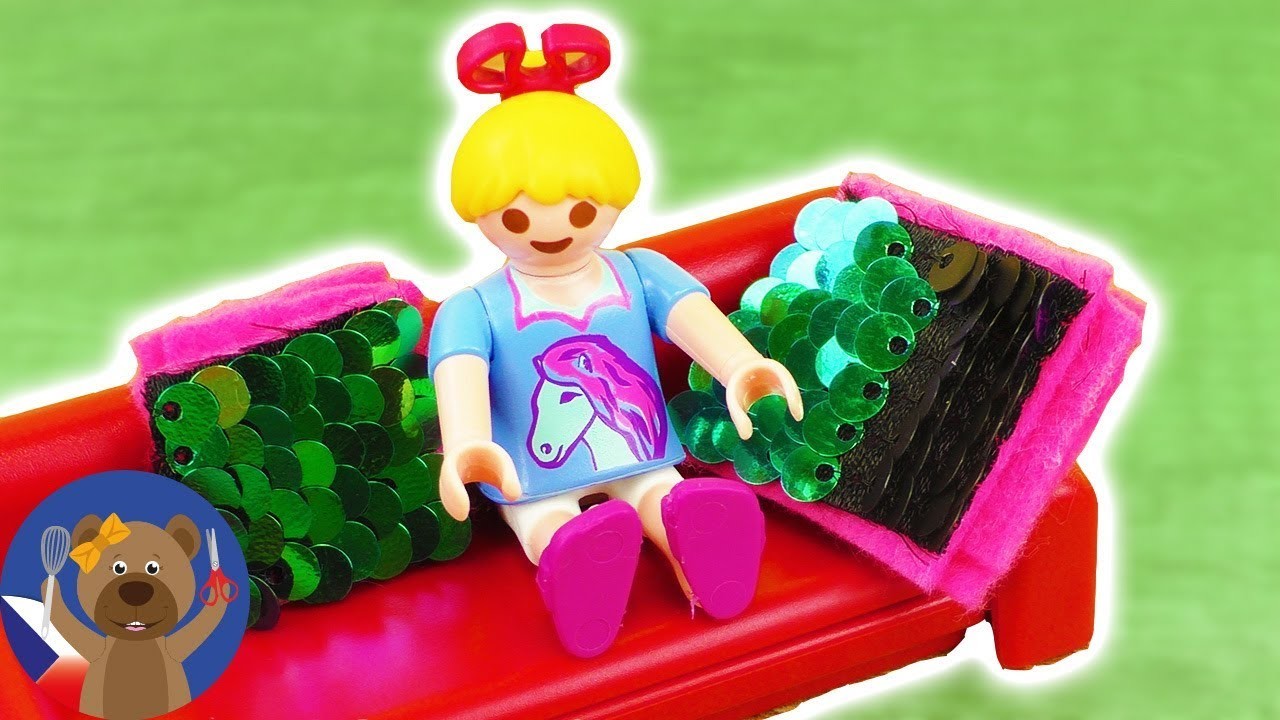 DIY Playmobil Mermaid polštářek na gauč trendový polštářek z látky z flitrů - jak si ho sami uděláte