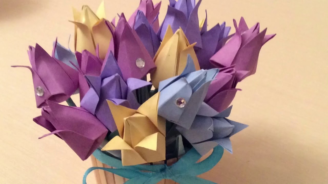 ????Květiny z papíru DIY. Origami Tulipán.????Kytice z papíru.????