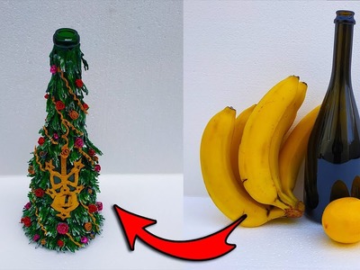 Новогодний декор бутылки из кожуры банана и лимона. Декор бутылок своими руками