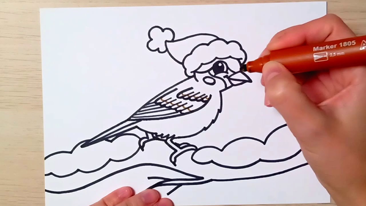 Jak se kreslí vrabec - Vánoční kreslení pro děti