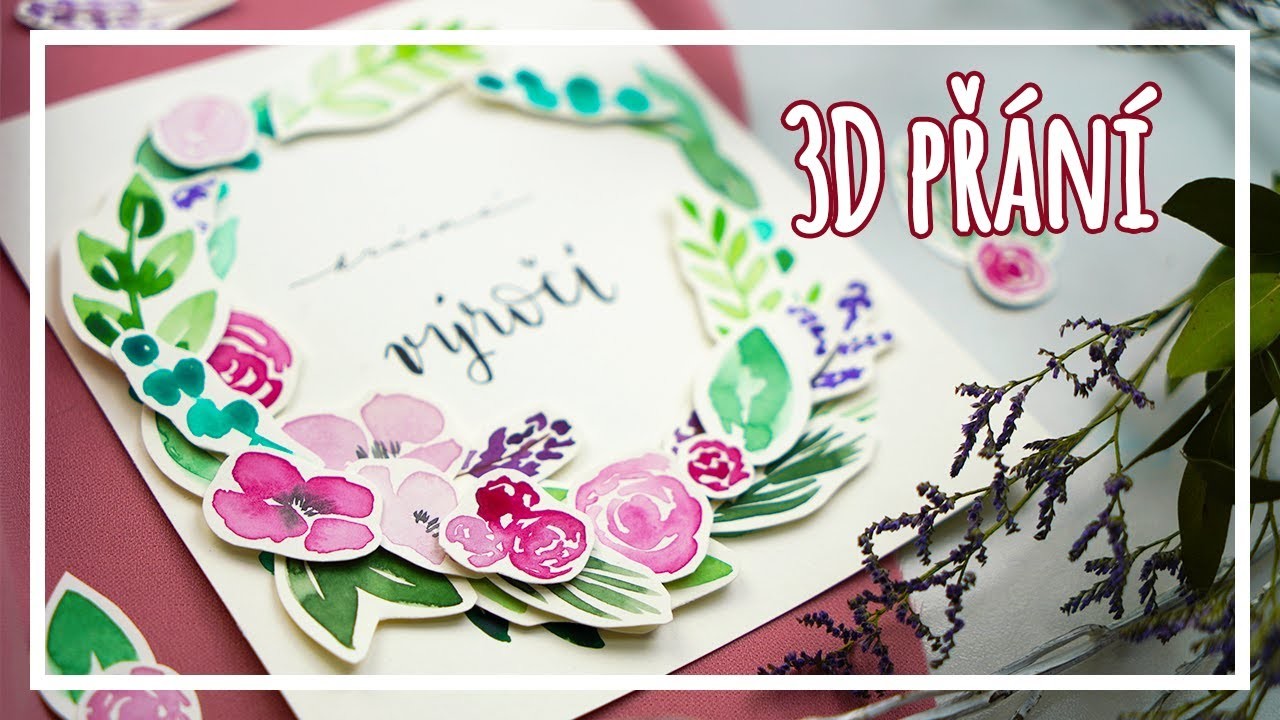 3D přání | floral aquarell | DIY