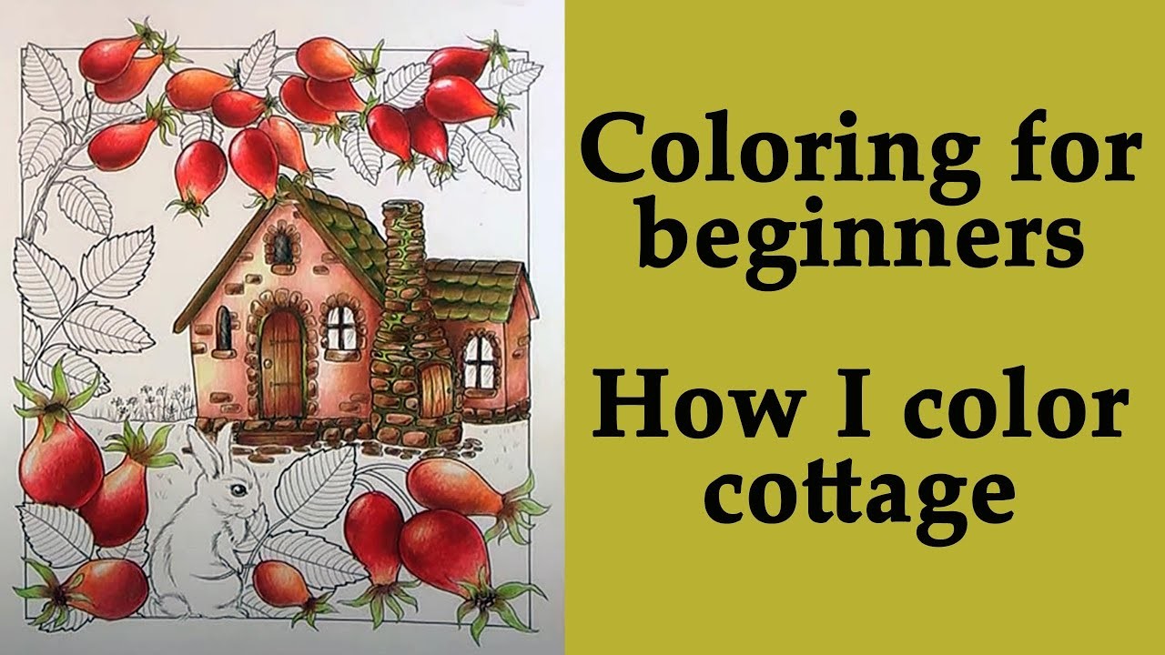 Coloring for beginners: How to color cottage with Polychromos pencils. Chaloupkovánky #coloring book