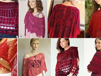 Chunky style trendi Crochet floral pattern hand knit fancy blouse cap Shawls. vintage designing dres