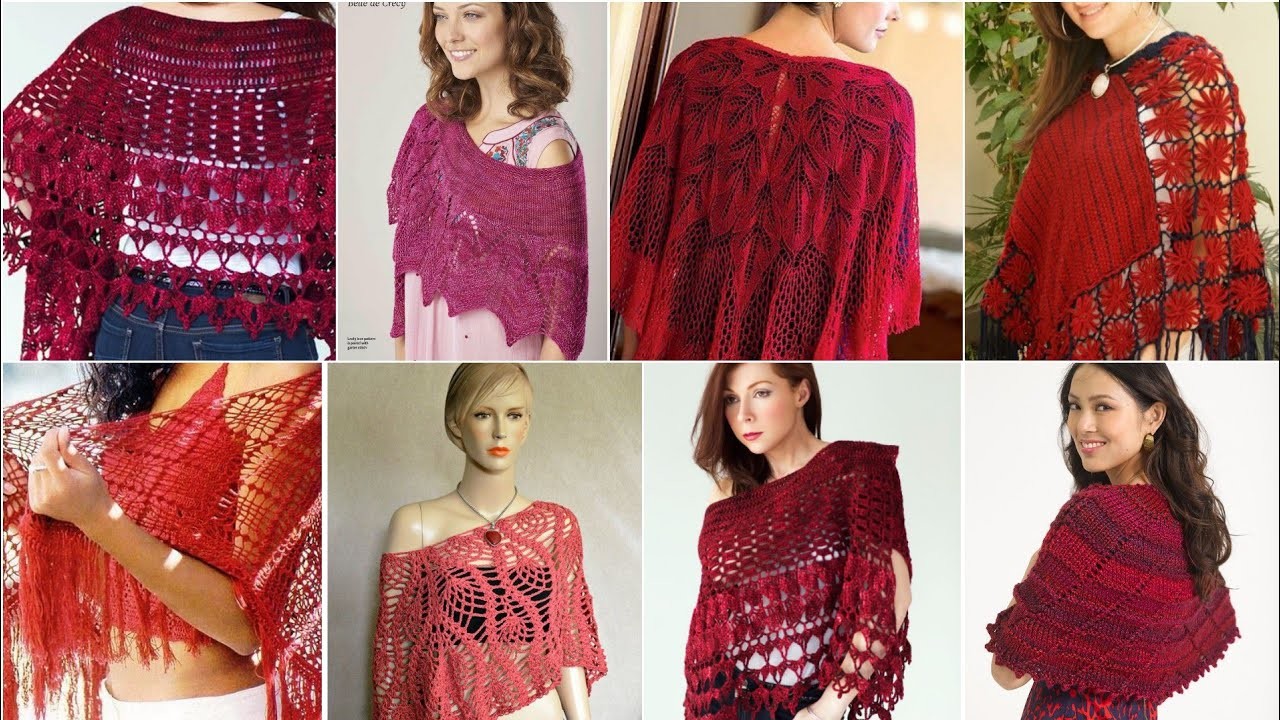 Chunky style trendi Crochet floral pattern hand knit fancy blouse cap Shawls. vintage designing dres