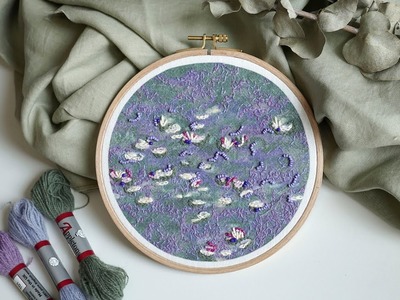SUB CC] 보라빛 가득한 모네의 수련, 프랑스 자수 Claude Monet - Water Lilies, Hand Embroidery
