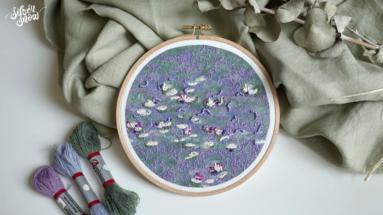 SUB CC] 보라빛 가득한 모네의 수련, 프랑스 자수 Claude Monet - Water Lilies, Hand Embroidery