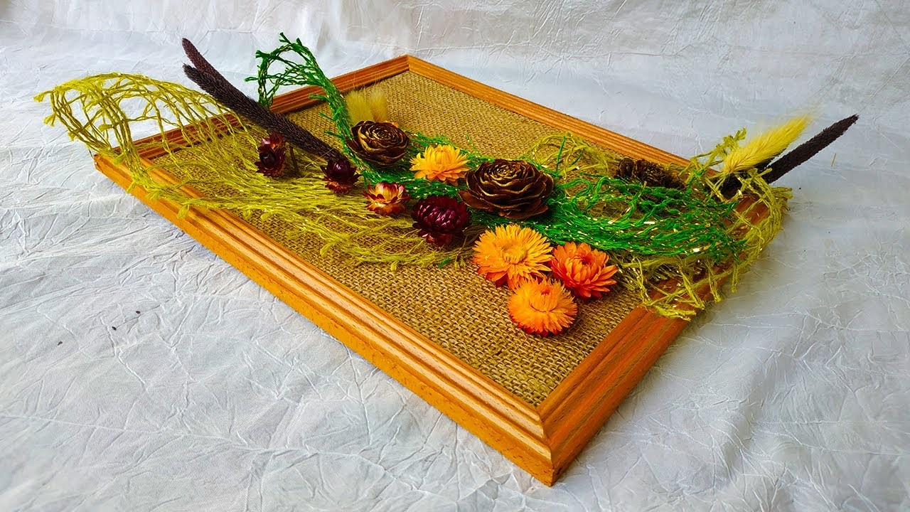 Декоративное панно своими руками из сухоцветов, картона и мешковины. Интерьерная картина