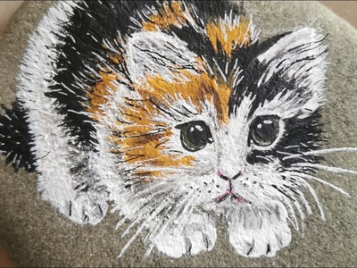 Malování na kamínek - kotě