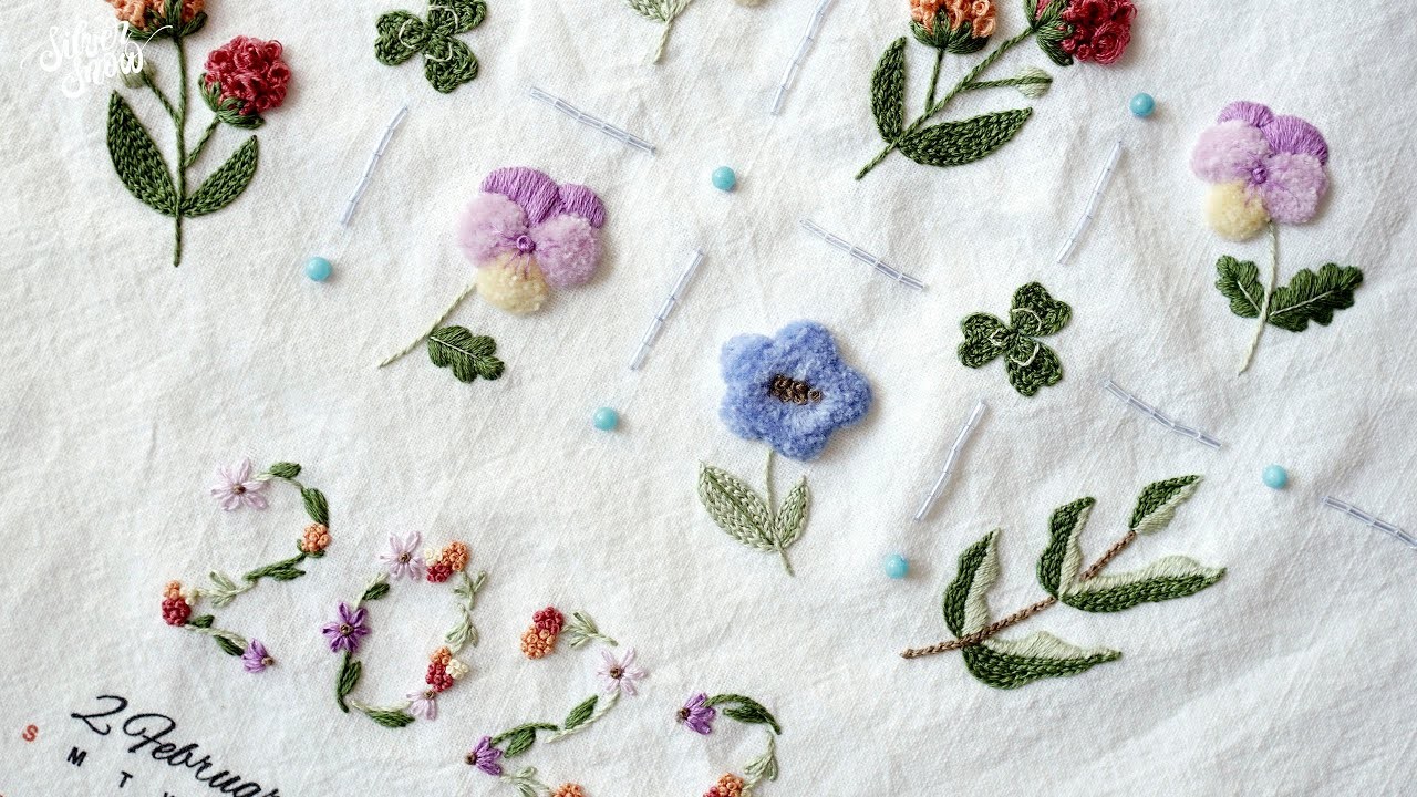 SUB CC] 따뜻함이 가득핀 꽃 자수 달력 2편, 프랑스 자수 Cozy&Fluffy Flowers on the 2022 Calendar Ep.2 Hand Embroidery