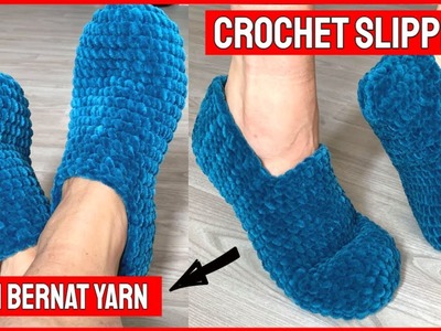 1 HOUR Crochet SLIPPERS in Bernat Yarn