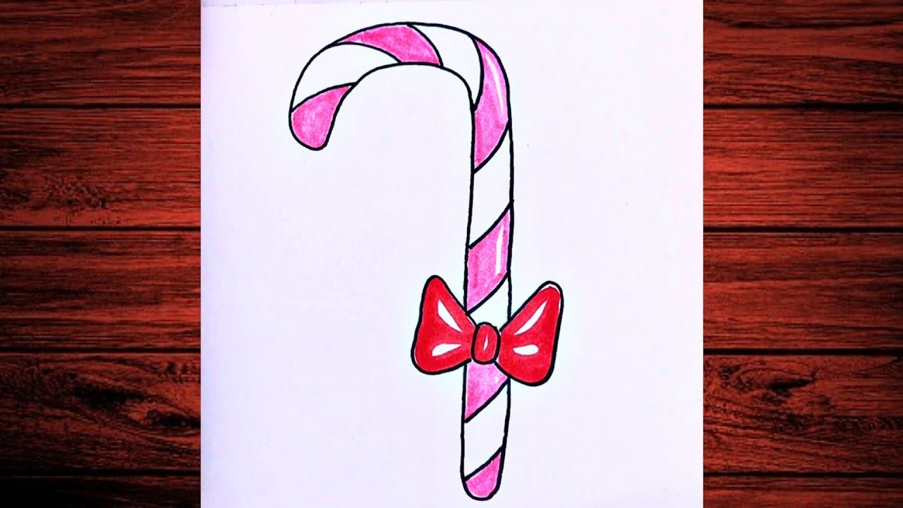 Cum sa desenezi o bomboana de Crăciun. Desen simplu și ușor pentru Crăciun pas cu pas în creion