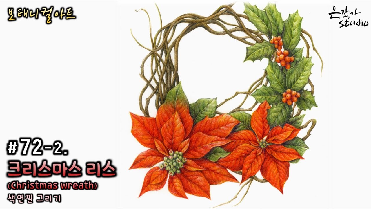 Christmas wreath drawing | 크리스마스 리스 그리기 | Botanical Art