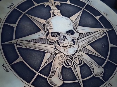 Pirate compass for finding treasure. How to draw on metal