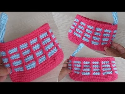 EVDE KOLAY TIĞ İŞİ ÖRGÜ Saplı Clutch Çanta Yapımı. Very Easy Crochet Bag Pattern For Beginners