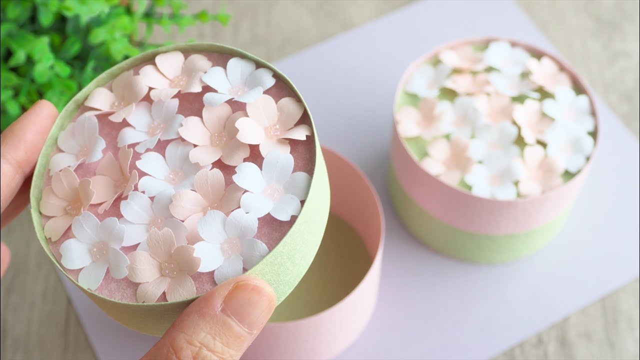 紙で作る満開の桜のギフトボックスの作り方 - How to Make a Paper Gift Box with Cherry Blossoms in Full Bloom. Tutorial