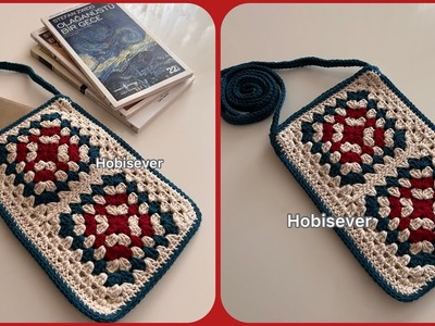 Tığ işi Kolay Yazlık Motifli Cep Telefonu Çantası Yapılışı. Örgü Çanta Modelleri . Crochet Bag