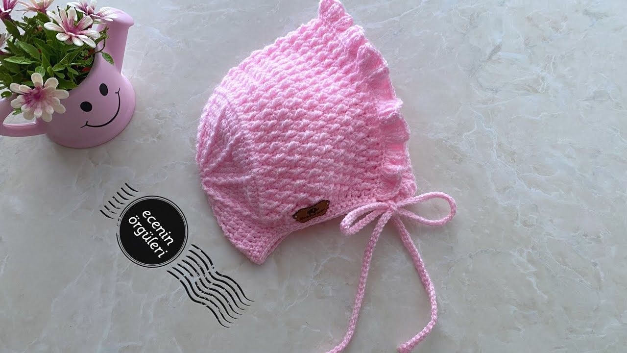 Frilly Crochet Baby Hat. Tığ işi Fırfırlı Kız Bebek Şapkası. 1 yaş için. İngiliz Şapka modeli