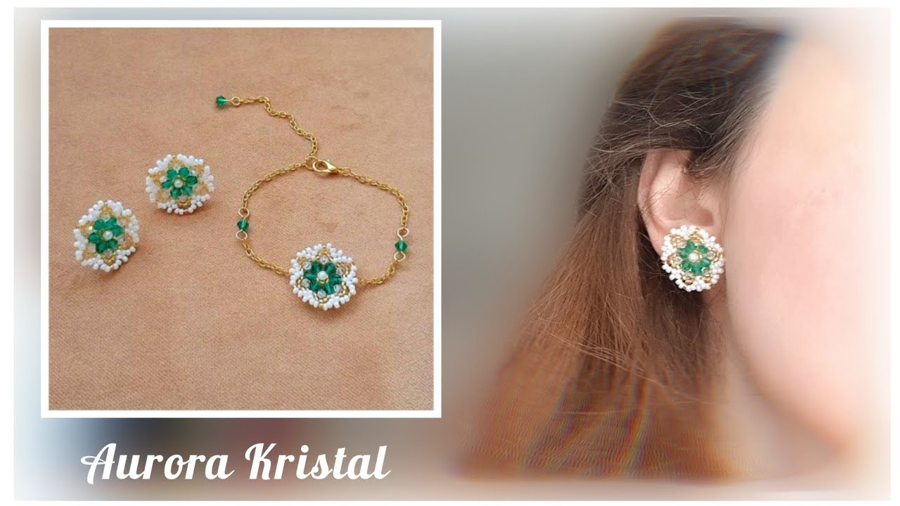 Dahlia earrings and bracelets with crystal beads. Kristal yıldız çiçeği küpe ve bileklik yapımı. DIY