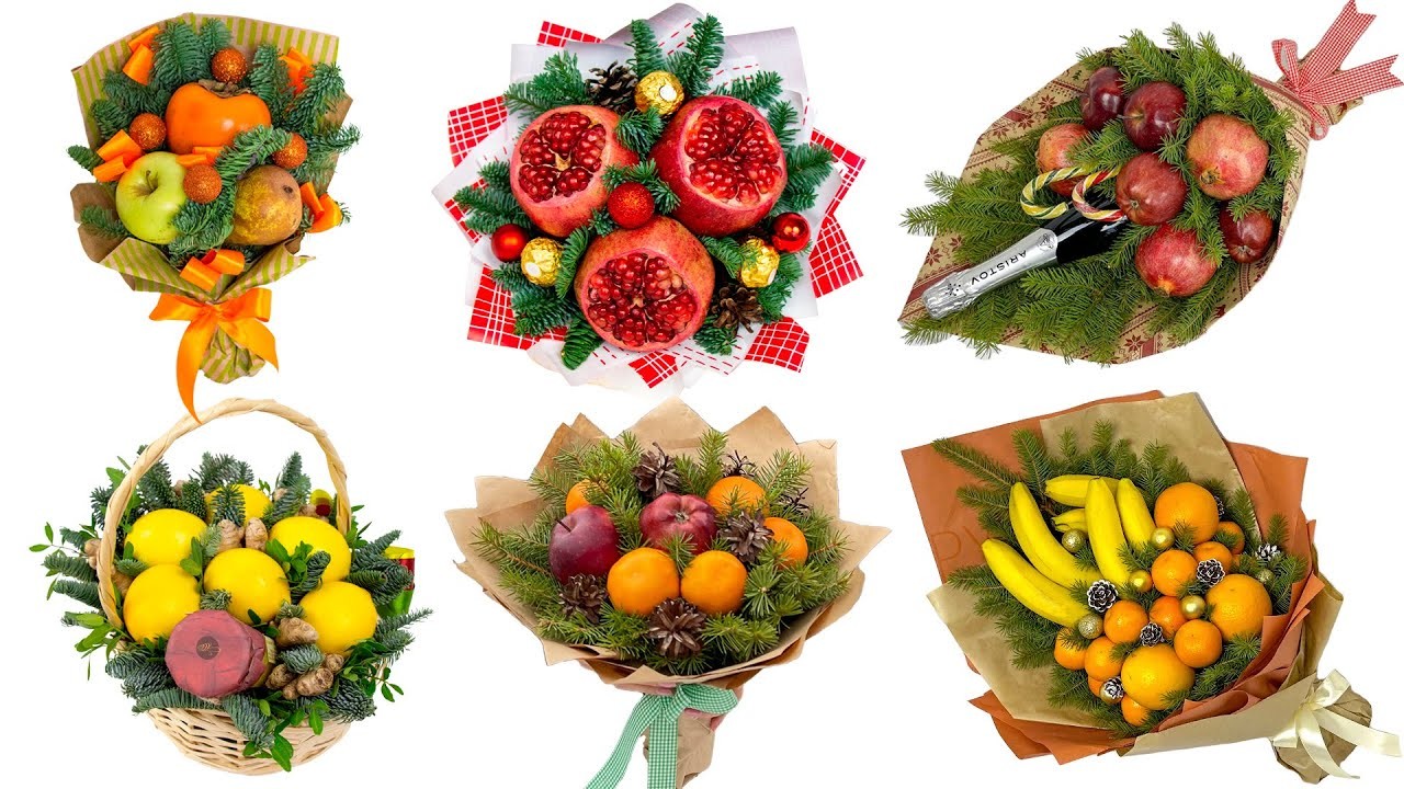 6 идей букет из фруктов на Новый Год. 6 ideas fruit bouquet do it yourself