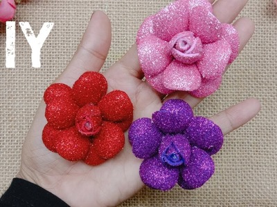 DIY || How to make Glitter Foam Flower Eva Foam || Foamiran || Cara membuat bunga foam Glitter