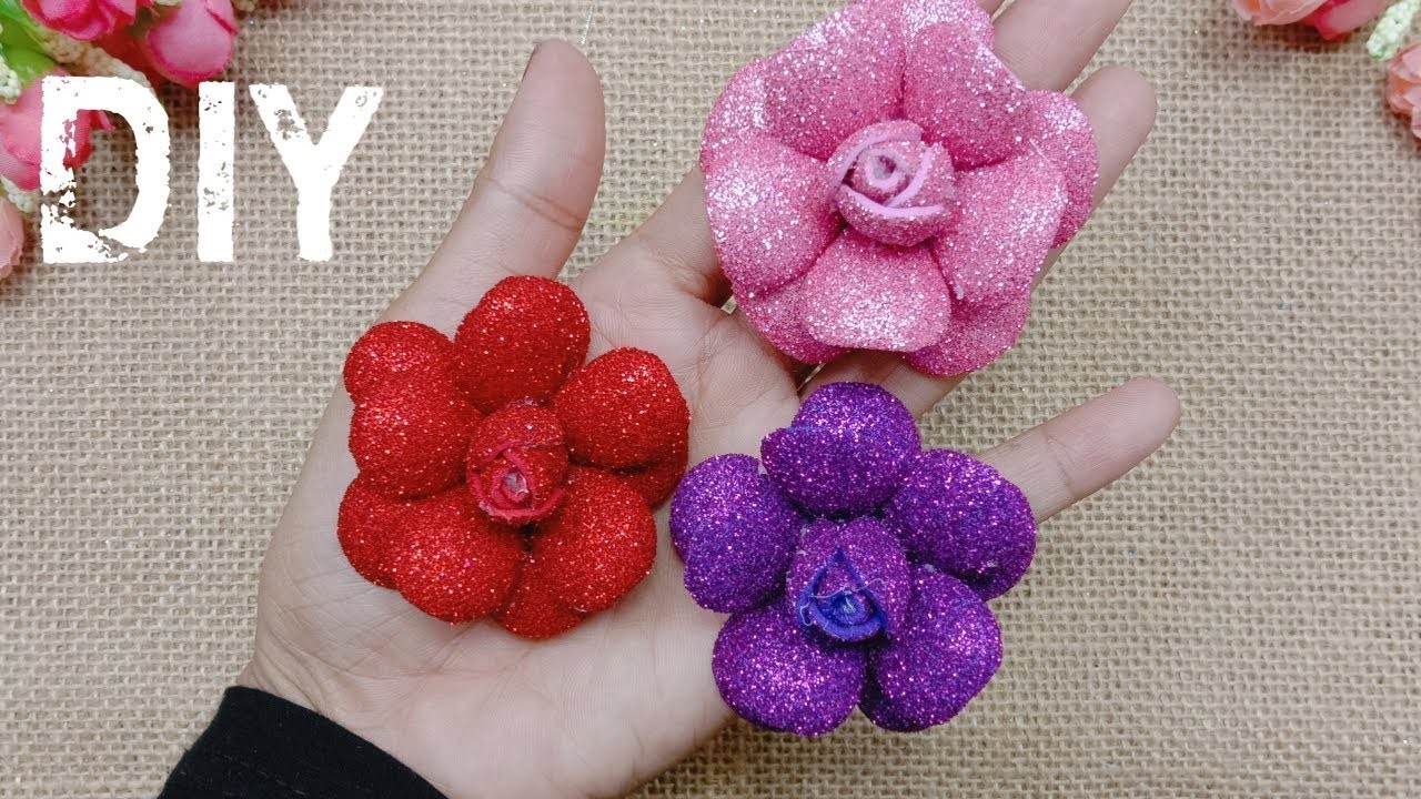 DIY || How to make Glitter Foam Flower Eva Foam || Foamiran || Cara membuat bunga foam Glitter