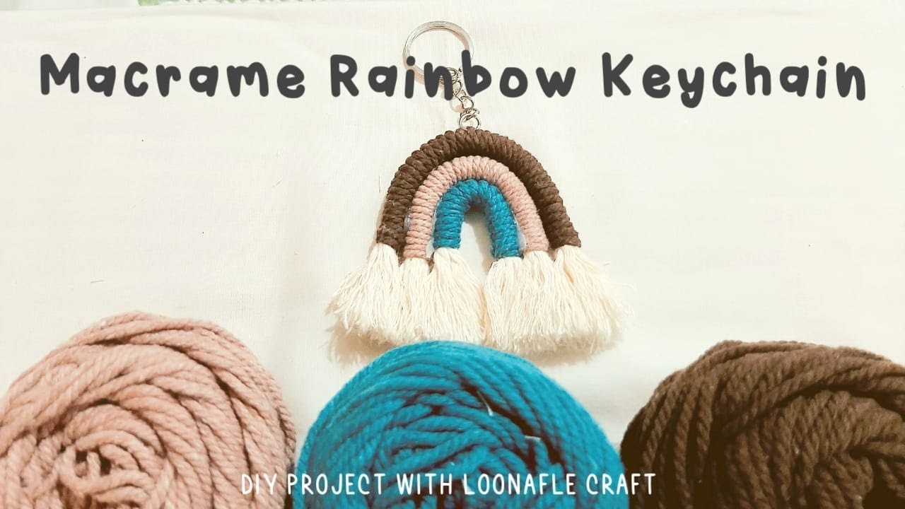 DIY Macrame Rainbow Keychain. DIY Gantungan Kunci Macrame Pelangi
