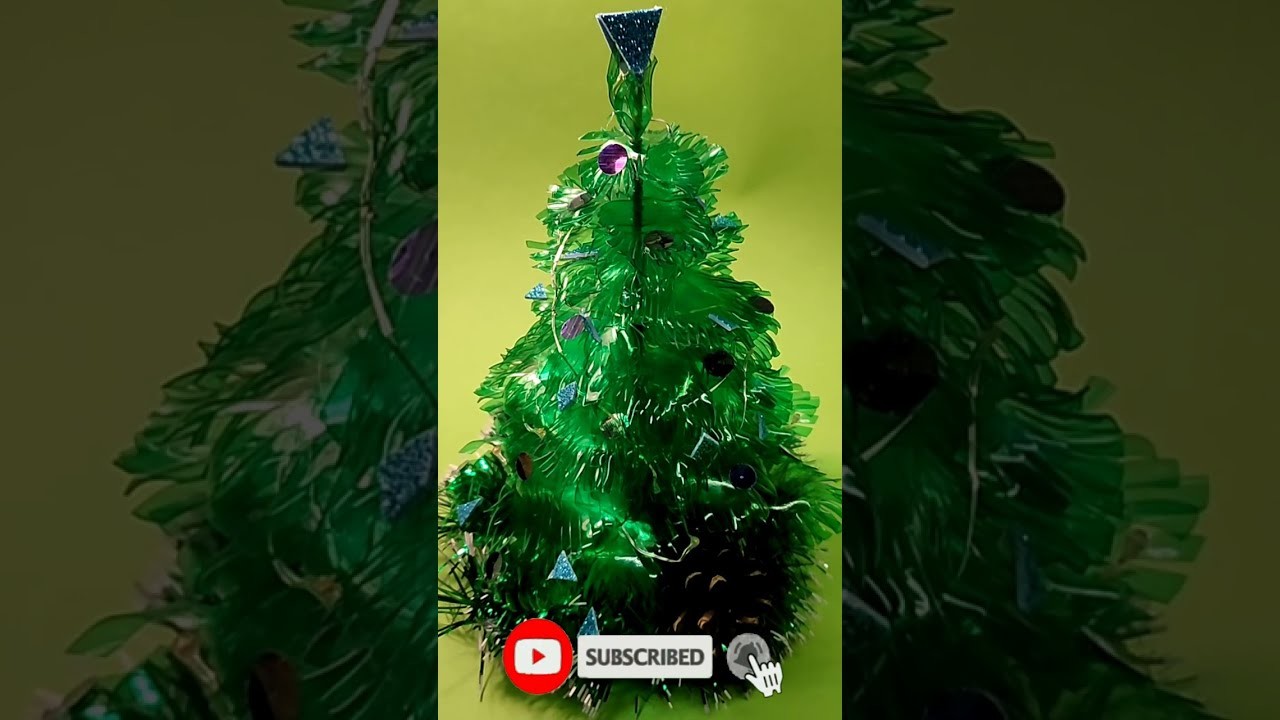 Christmas tree ???? made of plastic bottles with a garland on batteries - dollar tree. ЁЛОЧКА. #Shorts